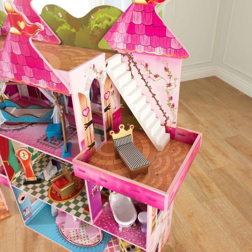 키드크래프트 KidKraft Storybook Mansion Three-Story Wooden Dollhouse for 12-Inch Dolls with 14-Piece Accessories, Gift for Ages 3+