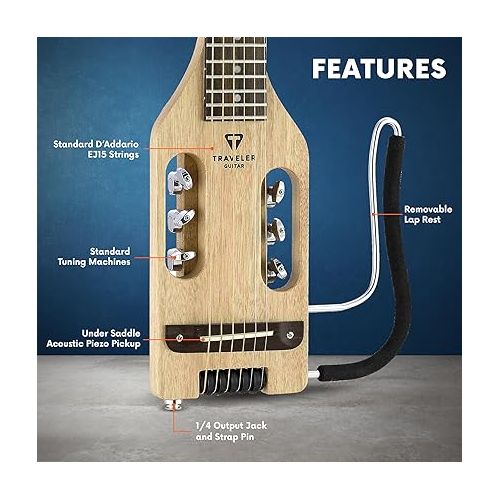  Traveler Guitar Ultra-Light Mahogany Acoustic Electric Guitar | Portable Electric Acoustic Guitar with Removable Lap Rest | Full 24 3/4