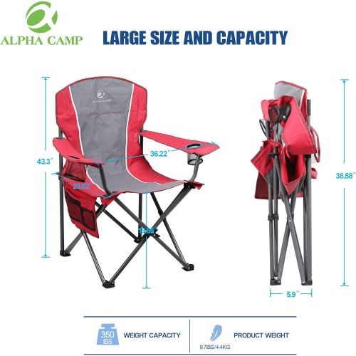  ALPHA CAMP Oversized Outdoors Folding Camping Chair Heavy Duty Padded Arm Chair with Cup Holder and Storage Bag, 350 LBS Weight Capacity