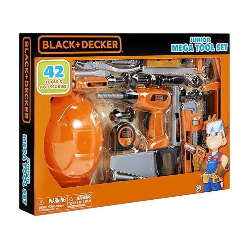  Black + Decker Junior Kids Tool Set - Mega Tool Set with 42 Tools & Accessories! Role Play Tools for Toddlers Boys & Girls Ages 3 Years Old and Above, Includes Helmet! (58505)