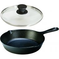 Lodge Seasoned Cast Iron Cookware Set - Square Grill Pan with Square Tempered Glass Lid (10.5 Inch)