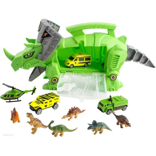  WolVolk Perfect Dinosaur Storage Carrier for Your Dinosaurs and Cars (includes mini dinosaurs and car toys)