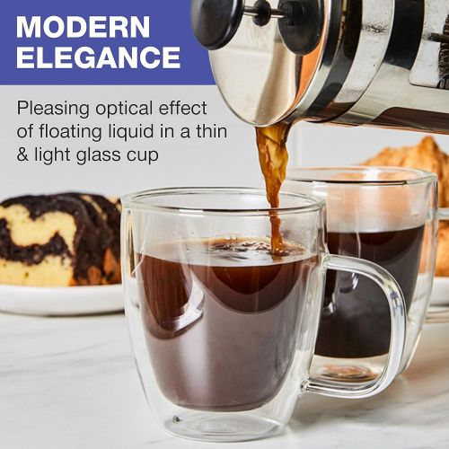  [아마존베스트]12 oz Glass Coffee Mugs - Set of 2 - Clear Double Wall Glasses - Insulated Glassware With Handle - Large Espresso Latte Cappuccino or Tea Cup by Epare