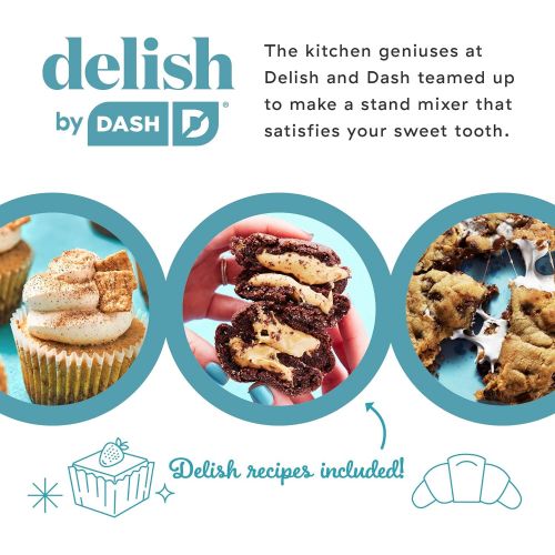  [아마존베스트]DASH Delish by Dash Compact Stand Mixer 3.5 Quart with Beaters & Dough Hooks Included - Black (DCSM350GB)
