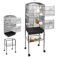 SUPER DEAL PRO 61/59.3’’ 2in1 Large Bird Cage with Rolling Stand Parrot Chinchilla FinchesCage Macaw Cockatiel Cockatoo Pet House Wrought Iron Birdcage Black (59.3)