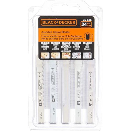  BLACK+DECKER Jigsaw Blades Set, Assorted, Wood and Metal, 24-Pack (75-626)