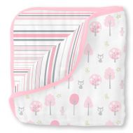 SwaddleDesigns 4-Layer Cotton Muslin Luxe Blanket, Cuddle and Dream, Pink Thicket and Stripes