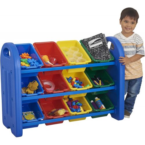  [아마존베스트]ECR4Kids 3-Tier Toy Storage Organizer with Bins, Blue with 12 Assorted-Color Bins, GREENGUARD Gold Certified Toy Organizer and Storage for Kids’ Toys, Kids’ Toy Storage (ELR-0216)