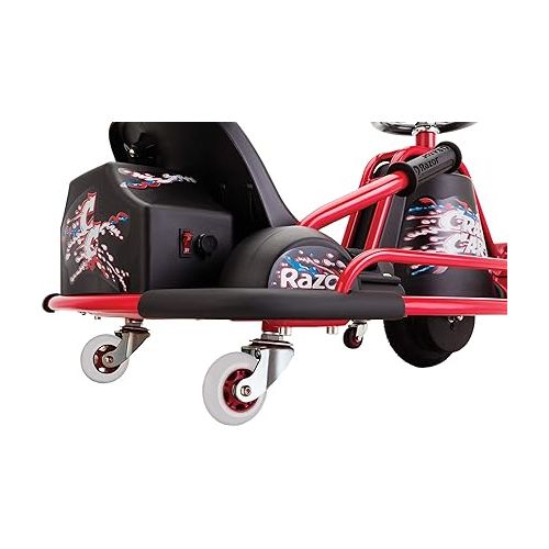 레이져(Razor) Razor Crazy Cart - 24V Electric Drifting Go Kart - Variable Speed, Up to 12 mph, Drift Bar for Controlled Drifts, One Size, Black/Red