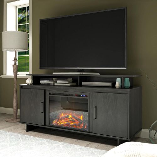  Ameriwood Home Merritt Avenue Electric Fireplace Console with Storage Cabinets for TVs up to 74, Black Oak
