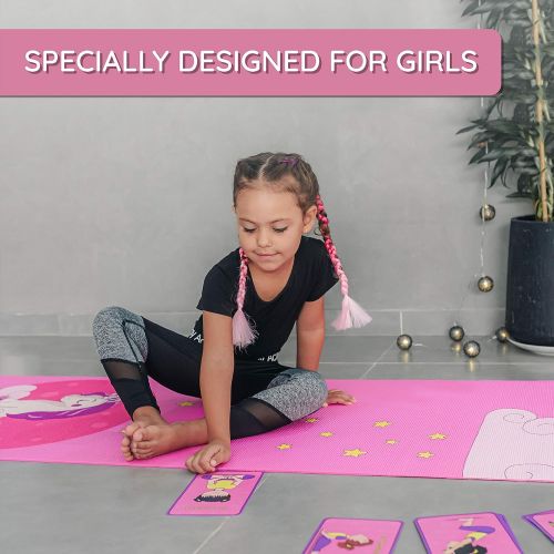  ABTECH Kids Yoga Mat Set - Fun Unicorn Yoga Mat for Girls - Comfortable - Chemical Free - Non-Toxic - Non-Slip - 60 X 24 X 0.2 Inches - w/ 12 Yoga Cards for Kids - Cute Carrier Bag
