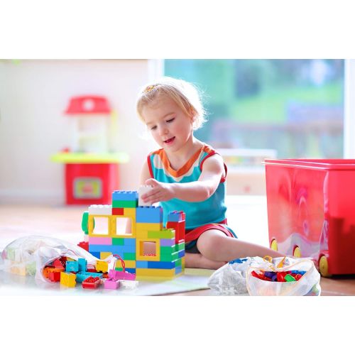  [아마존베스트]VANDOONA Toy Storage & Organization Mesh Bags Set of 9 See-Through Washable Mesh Bags & Color Coded Drawstrings by Size S, M, L. Playroom Organization, Baby Toys (2 Small, 5 Medium