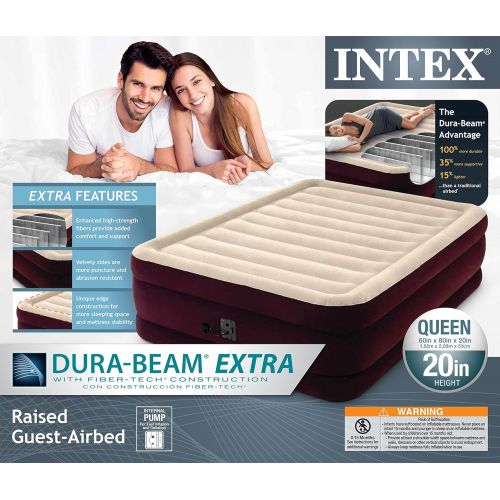 인텍스 Intex Dura-Beam Extra Series Raised Guest Airbed with Internal Electric Pump, 20in Bed Height