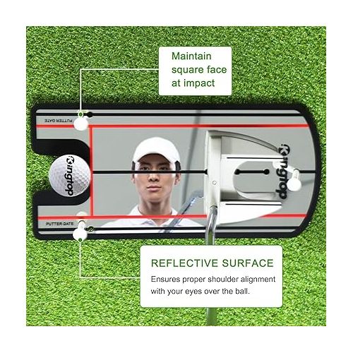  KINGTOP Golf Putting Alignment Mirror with Putting Cup Combo, Portable Swing Training Aids, Practice Putting Trainer with Hole Cup Set, Mirror Size 12”L x 6”W