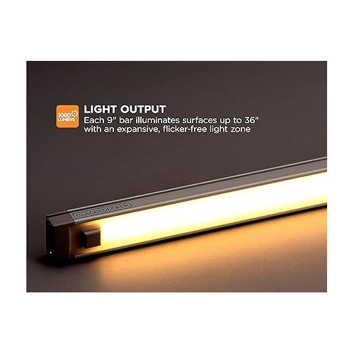  BLACK+DECKER LED Under Cabinet Lighting Kit, 3-Bars, 9 Inches Each, DIY Tool-Free Installation, Warm White, 2700K, 1080 Lumens, 15 Watts, Home Accent (LEDUC9-3WK)