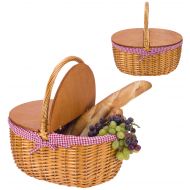 CALIFORNIA PICNIC Large Picnic Basket with Lid | Wicker Picnic Basket | Willow Basket Set | Camping Picnic Table Set Gingham