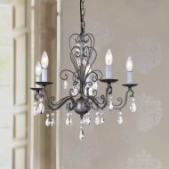 Annaka Lighting Wrought Iron Rustic Vintage Antique nickel Candle Chandelier Crystal Lighting Fixture Lamp for Dining Room Bathroom Foyer Livingroom 5 E12 Bulbs Required D22 in x H20 in