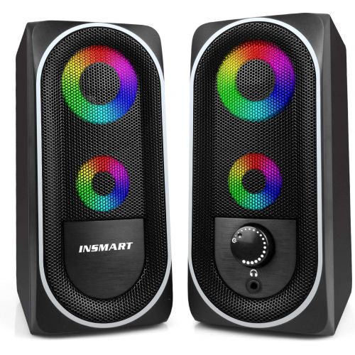  INSMART Computer Speakers, 2.0 Stereo Volume Control with RGB Light USB Powered Gaming Speakers for PC/Laptops/Desktops/Phone/Ipad/Game Machine (5Wx2)