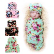 DRESHOW 1-3 Pack BQUBO Newborn Floral Receiving Blankets Newborn Baby Swaddling with Headbands or Hats Sleepsack Toddler Warm