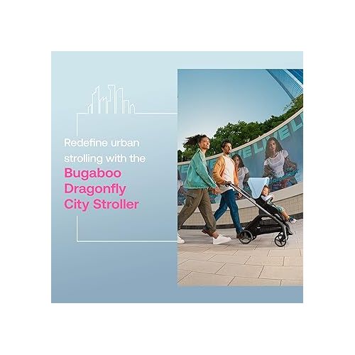  Bugaboo Dragonfly City Stroller, Lightweight Compact Baby Stroller with One Hand Easy Fold in Any Position, Full Suspension, XL Underseat Basket, Black Chassis and Midnight Black Sun Canopy