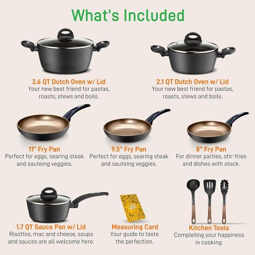  NutriChef 12-Piece Nonstick Kitchen Cookware Set - Professional Hard Anodized Home Kitchen Ware Pots and Pan Set, Includes Saucepan, Frying Pans, Cooking Pots, Dutch Oven Pot, Lids