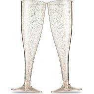 [아마존베스트]Munfix 50 Gold Glitter Plastic Champagne Flutes 5 Oz Clear Plastic Toasting Glasses Disposable Wedding Party Cocktail Cups