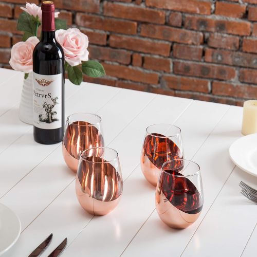  [아마존베스트]MyGift Modern Copper Stemless Wine Glasses, Set of 4