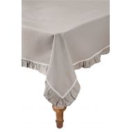 Xia Home Fashions Ruffle Trim Lace Tablecloth, 72 by 108-Inch, Taupe with White