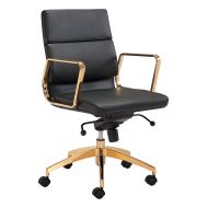 Zuo Modern 101017 Scientist Low Back Office Chair, Black & Gold, Seat Swivels and Adjusts in Height, Sturdy Casters, 250 lbs Weight Capacity, Dimensions 24W x 37.4~39.8H x 24L