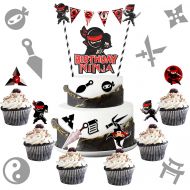 Zonon 32 Pieces Warrior Happy Birthday Cake Decorations Include Mini Warrior Banner 1 Warrior Birthday Cake Banner Topper and 30 Warrior Cupcake Toppers for Kids Adults Birthday Party Ba
