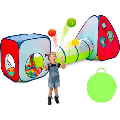  [아마존베스트]Kiddey 3pc Kids Play Tent Crawl Tunnel and Ball Pit Set  Durable Pop Up Playhouse Tent for Boys, Girls, Babies, Toddlers & Pets  for Indoor & Outdoor Use, with Carrying Case
