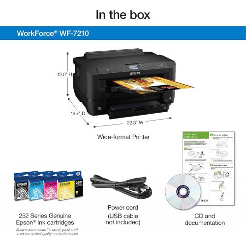 엡손 [아마존베스트]Epson WorkForce WF-7210 Wireless Wide-format Color Inkjet Printer with Wi-Fi Direct and Ethernet, Amazon Dash Replenishment Ready