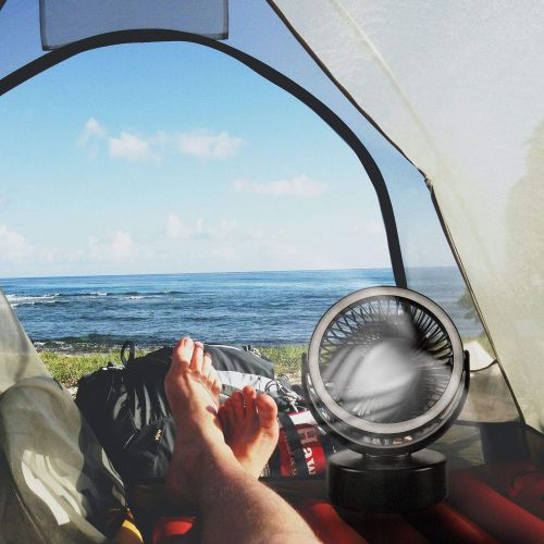  Odoland Portable Camping Fan with LED Lantern, Battery Operated Tent Fan Light Lamp with Hanging Hook for Camping, Hiking, Hurricane, Outages, Emergency Survival Gear