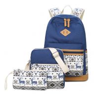 SuStore School Backpack Canvas Bookbags Classic Schoolbag for Teens Girls High School (8895-Blue)