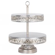 Amalfi Decor 2 Tier Dessert Cupcake Stand, Tower Display for Weddings Events Parties Antique Pedestal, Reversible Plates, Victoria Collection (Silver)