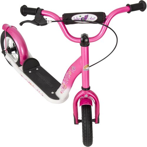  BIKESTAR Roller Kinderroller Tretroller Kickscooter mit Luftreifen fuer Madchen ab 4-5 Jahre | 10 Zoll Classic Kinder Scooter | Pink & Weiss