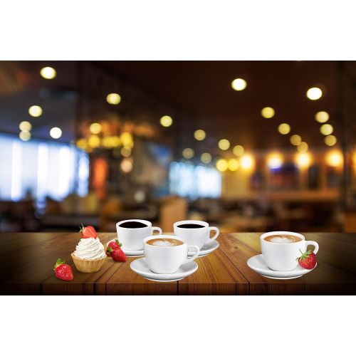  [아마존베스트]Espresso Cups with Saucers by Bruntmor - 4 ounce - Elegant White Ceramic, For Latte, Coffee, Mocha and Tea, Stackable Set of 4