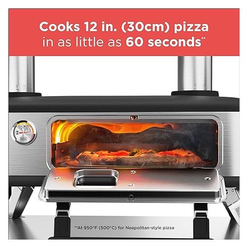  BLACK+DECKER vera Pizza Oven, Outdoor, Wood - Charcoal - Pellet Fired Pizza Oven, Rotating Handle and Temperature Gauge, Portable with Folding Legs for Easy Storage (BPZ123TS)