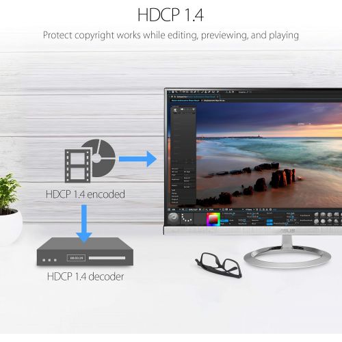 아수스 Asus Designo MX279HS Monitor - 27 Full HD (1920x1080), IPS LED with 178° Wide-View, Frameless, 1080P, Low Blue Light Eye Care HDMI VGA,Silver/Black