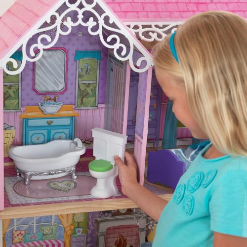 키드크래프트 KidKraft Wooden Sweet & Pretty Dollhouse with Elevator and 15-Piece Accessories, for 12-Inch Dolls, Large 3-Story House, Gift for Ages 3+