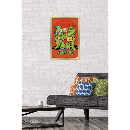  Trends International Nickelodeon Teenage Mutant Ninja Turtles - Pizza Wall Poster, 14.725 x 22.375, Gold Framed Version