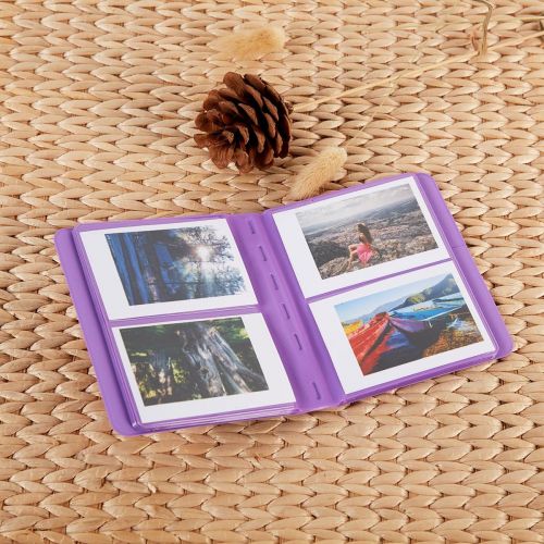  Alohallo 64 Pockets Mini Photo Album fit to Fujifilm Instax Mini 7s 8 8+ 9 25 26 50s 70 90 Instant Camera & Name Card with 40 Psc Stickers - Purple