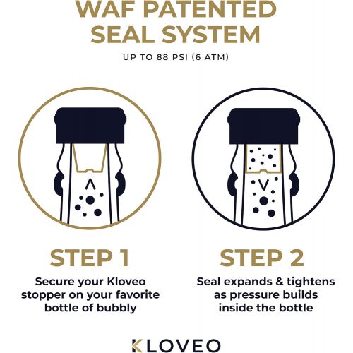  [아마존베스트]Champagne Stoppers by Kloveo - Patented Seal (No Pressure Pump Needed) Made in Italy - Professional Grade WAF Champagne Bottle Stopper - Prosecco, Cava, and Sparkling Wine Stopper