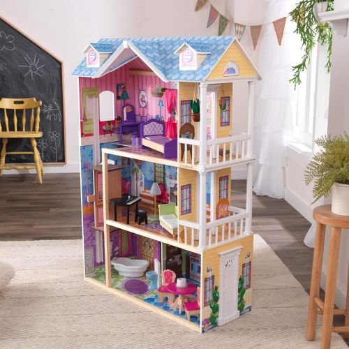 키드크래프트 KidKraft My Dreamy Wooden Dollhouse with Lights and Sounds, Elevator and 14 Accessories, Gift for Ages 3+
