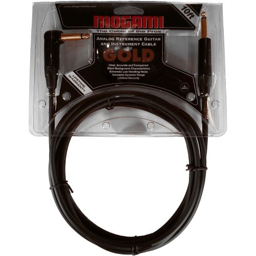  Mogami Gold INSTRUMENT-10R Guitar Instrument Cable, 1/4 TS Male Plugs, Gold Contacts, Right Angle and Straight Connectors, 10 Foot