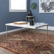 WE Furniture AZF42LUXWMG Coffee Table Faux White Marble/Gold