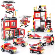 EP EXERCISE N PLAY Building Blocks Fire Station City Coastline Emergency Rescue Team, 1000 Pcs 9 Models, Exercise N Play Creative DIY Consturction Toys for Boys Girls Toy Bucket