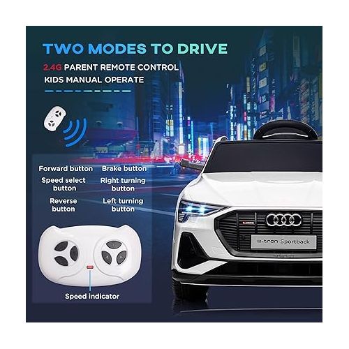  Aosom 12V Kids Electric Ride On Car, Audi E-tron, Battery Powered Toy with Parent Remote Control, Suspension System, Auxiliary Wheels, LED Lights, Music and Horn, MP3 Player, White