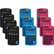 Pocket Size Mini Calculators, 10 Pack, Handheld Angled 8-Digit Display, by Better Office Products, Standard Function, Assorted Colors (Blue, Black, Pink), Dual Power with Included