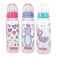 Nuby Standard Neck Tinted Bottle, 8 Ounce, 3 Pack - Pink, Purple, Aqua